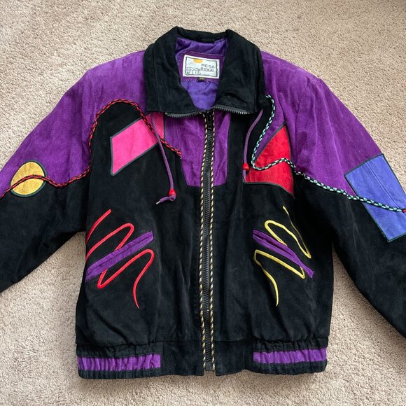 Mesa Ridge Jackets & Blazers - Mesa Ridge Suede Coat Womens M Purple Black Leather Southwestern Bomber Jacket